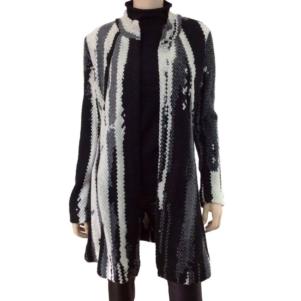 Grace Elements Jacket Women Medium Black Gray Knit Longline Duster‎ NWT